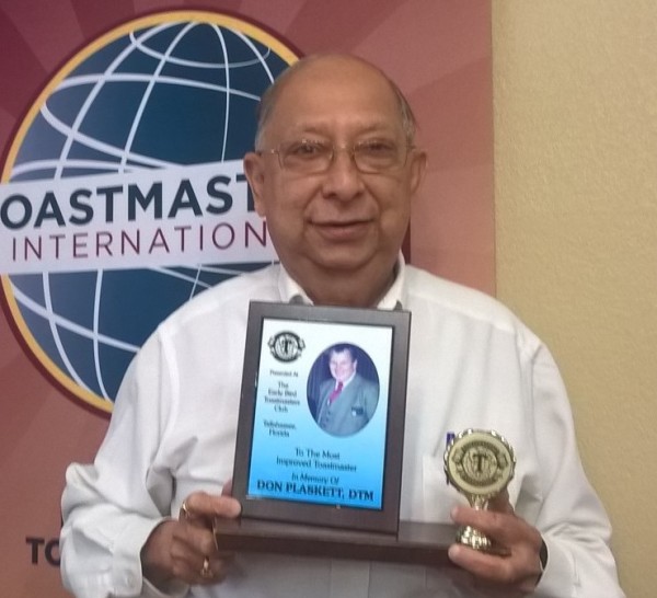 Ashok N. Shahane, DTM, Most Improved Toastmaster Award 6/11/2016